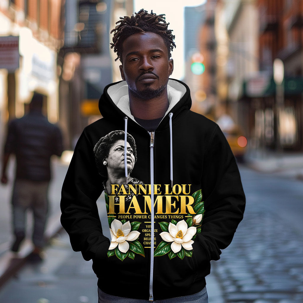 Fannie Lou Hamer Civil Rights Zip Hoodie Voting Rights Activist Magnolia Flowers Art
