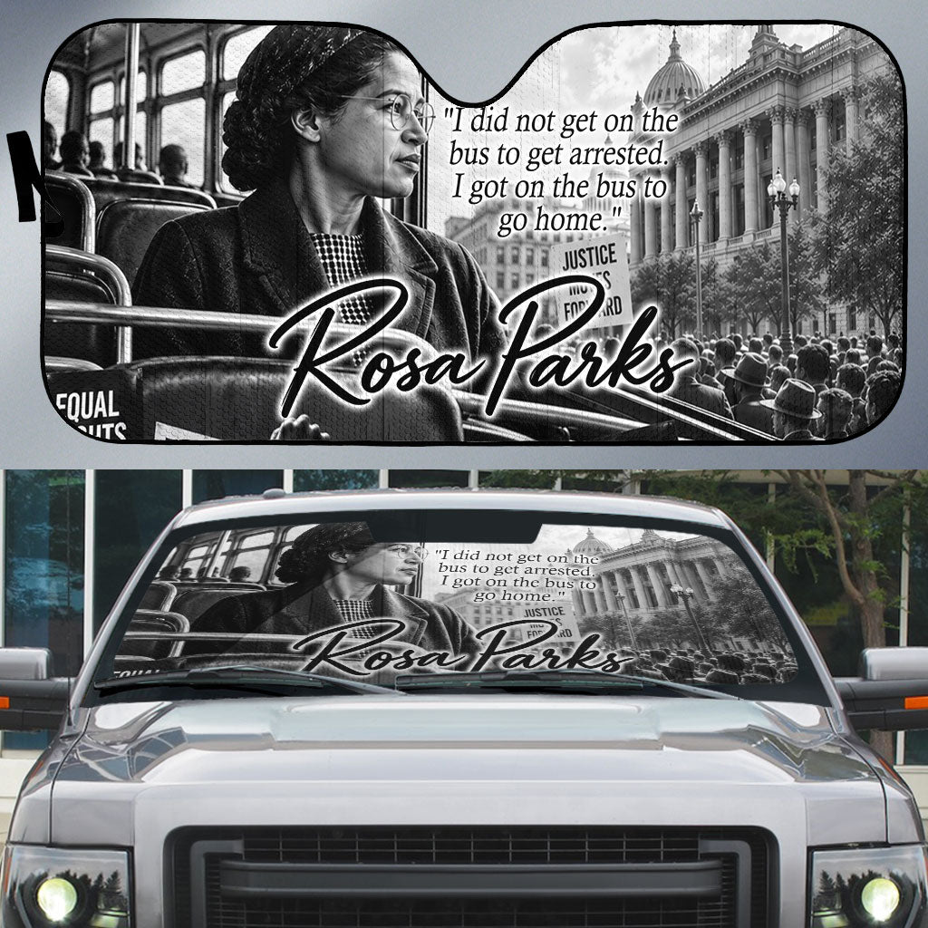 Rosa Parks Civil Rights Auto Sun Shade Vintage Bus American Flag And Red Roses Tribute