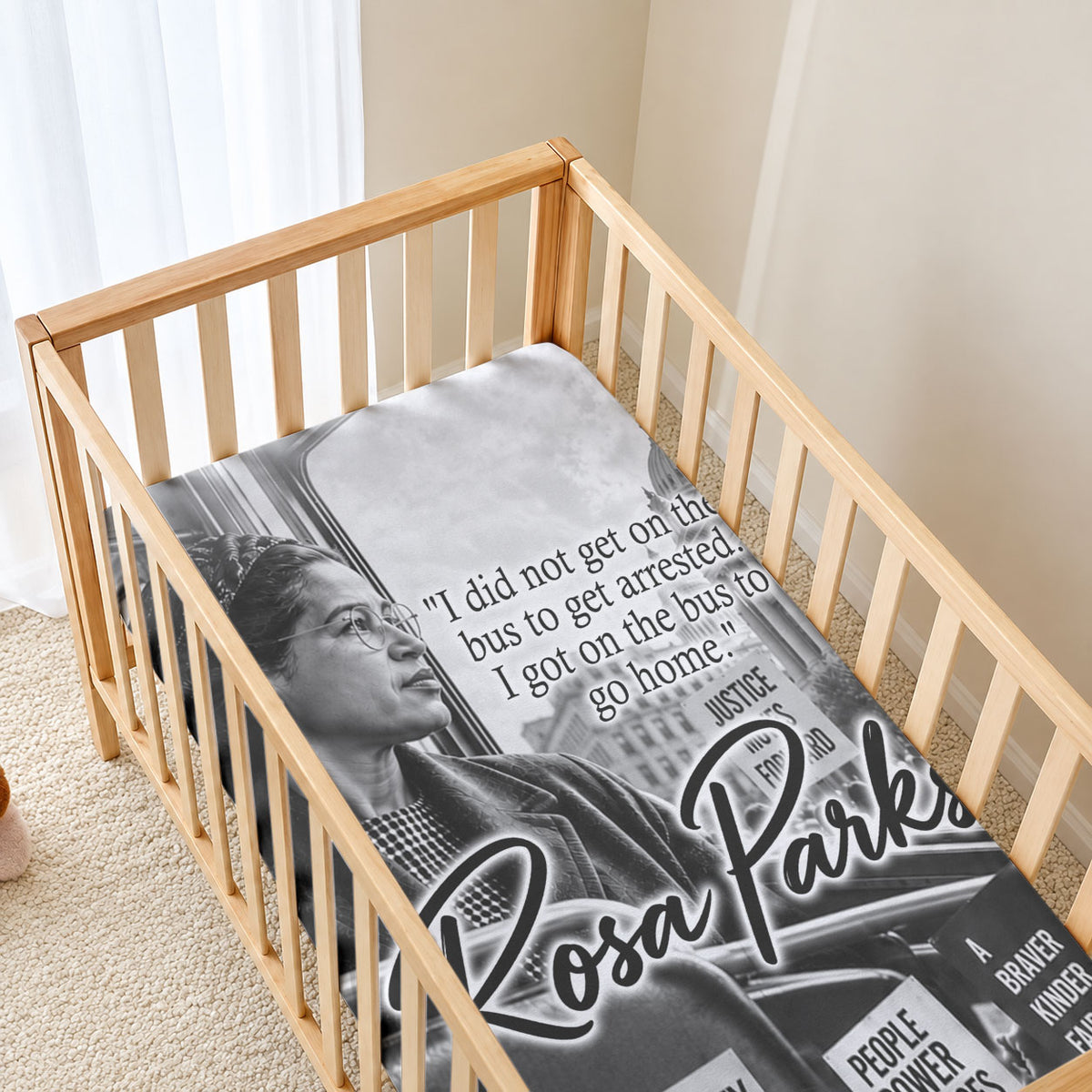 Rosa Parks Civil Rights Baby Bed Cover Vintage Bus American Flag And Red Roses Tribute