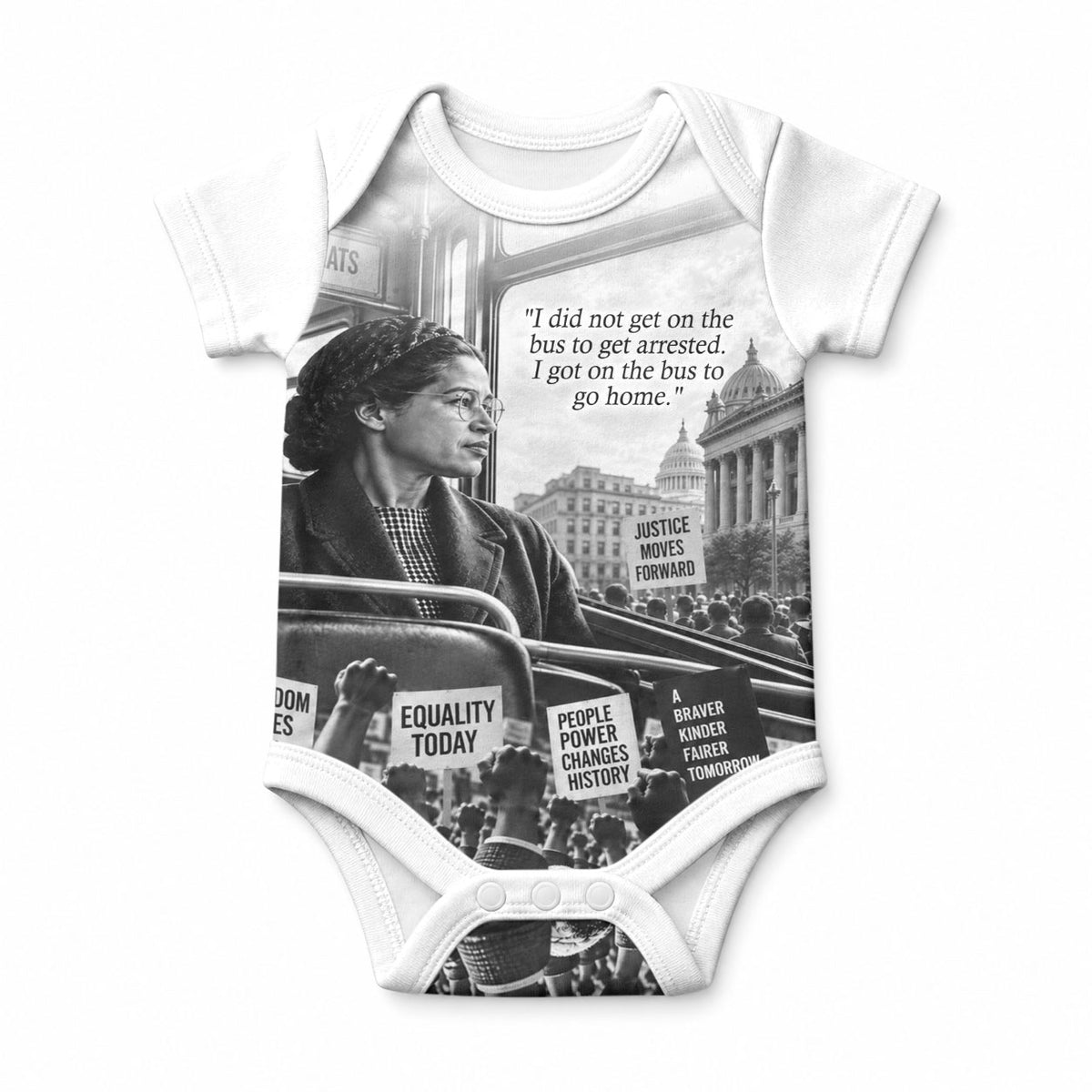 Rosa Parks Civil Rights Baby Onesie Vintage Bus American Flag And Red Roses Tribute