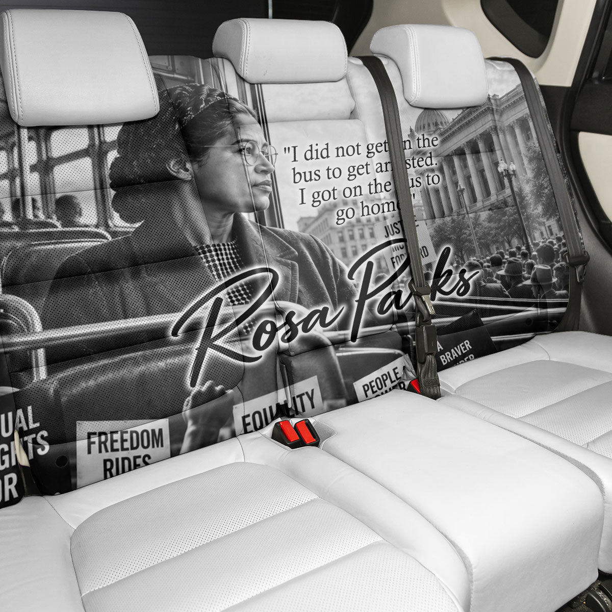 Rosa Parks Civil Rights Back Car Seat Cover Vintage Bus American Flag And Red Roses Tribute