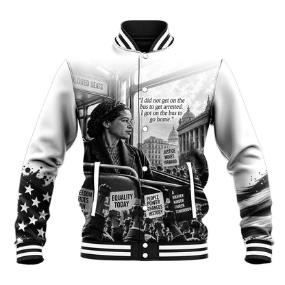 Rosa Parks Civil Rights Baseball Jacket Vintage Bus American Flag And Red Roses Tribute