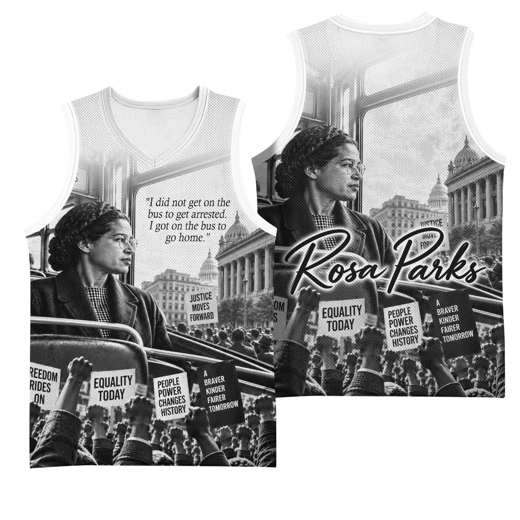 Rosa Parks Civil Rights Basketball Jersey Vintage Bus American Flag And Red Roses Tribute