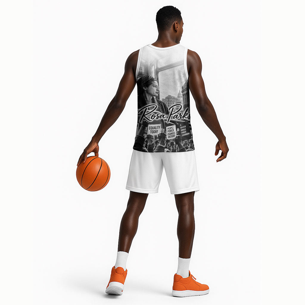 Rosa Parks Civil Rights Basketball Jersey Vintage Bus American Flag And Red Roses Tribute