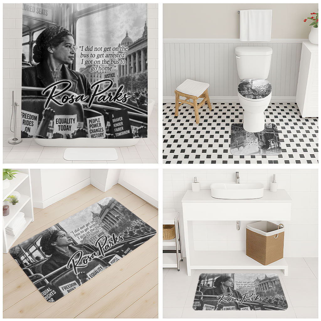 Rosa Parks Civil Rights Bathroom Set Vintage Bus American Flag And Red Roses Tribute