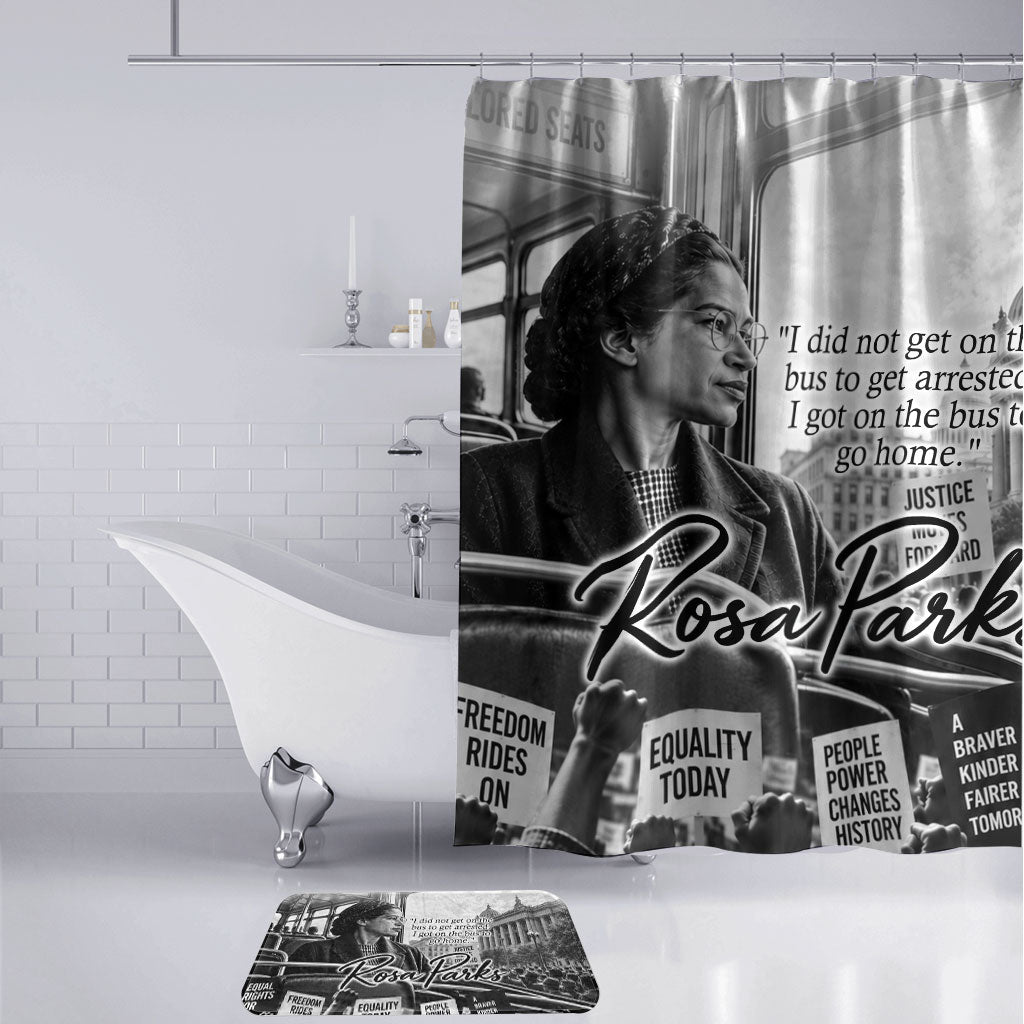 Rosa Parks Civil Rights Bathroom Set Vintage Bus American Flag And Red Roses Tribute
