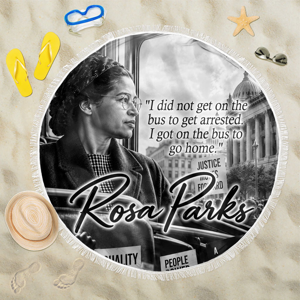 Rosa Parks Civil Rights Beach Blanket Vintage Bus American Flag And Red Roses Tribute