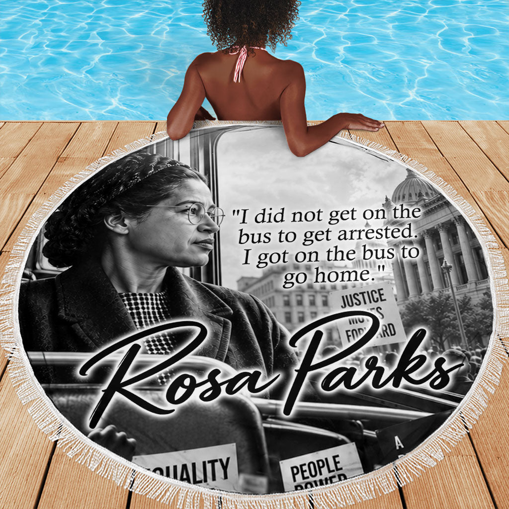Rosa Parks Civil Rights Beach Blanket Vintage Bus American Flag And Red Roses Tribute