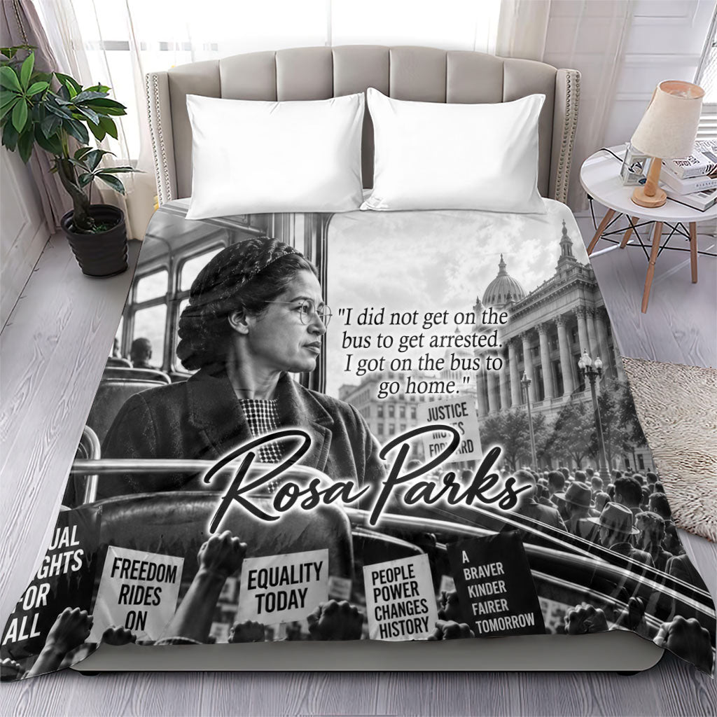 Rosa Parks Civil Rights Bedding Set Vintage Bus American Flag And Red Roses Tribute