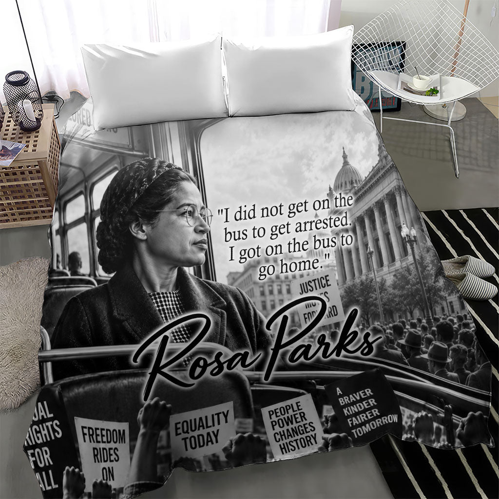 Rosa Parks Civil Rights Bedding Set Vintage Bus American Flag And Red Roses Tribute