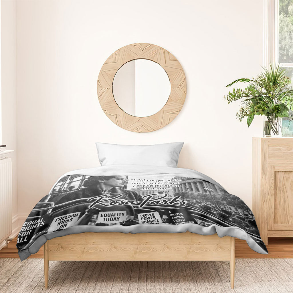 Rosa Parks Civil Rights Bedding Set Vintage Bus American Flag And Red Roses Tribute