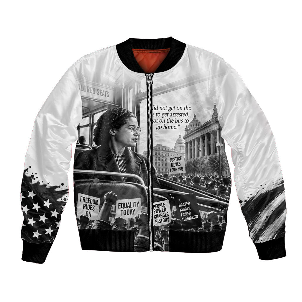 Rosa Parks Civil Rights Bomber Jacket Vintage Bus American Flag And Red Roses Tribute