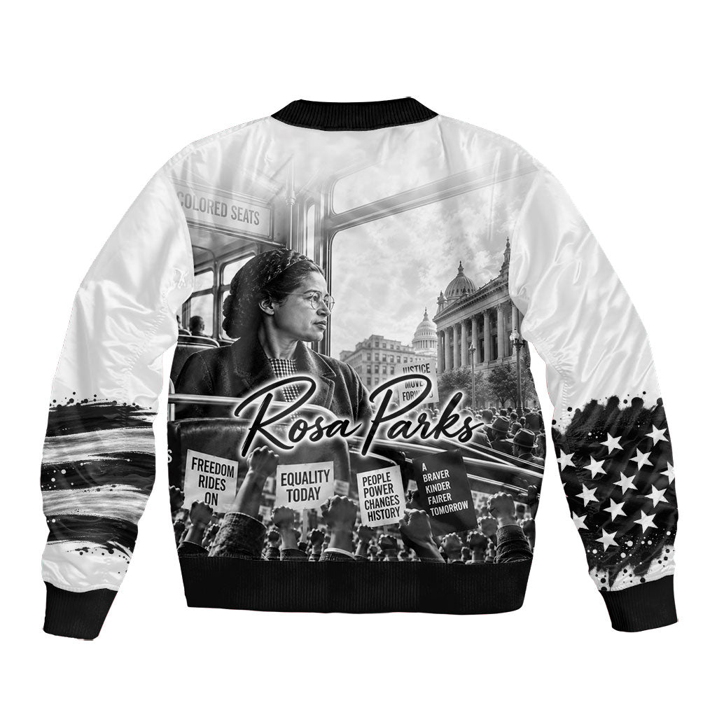 Rosa Parks Civil Rights Bomber Jacket Vintage Bus American Flag And Red Roses Tribute