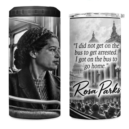Rosa Parks Civil Rights 4 in 1 Can Cooler Tumbler Vintage Bus American Flag And Red Roses Tribute