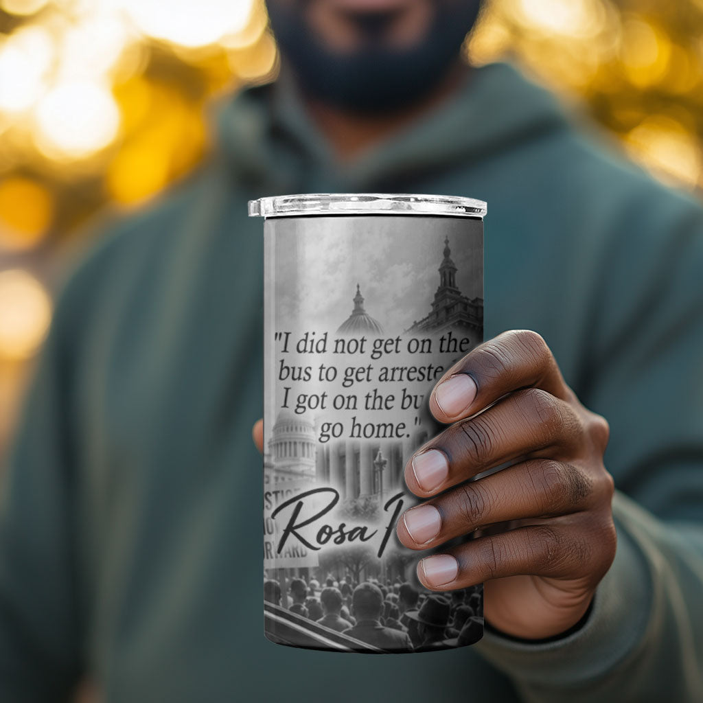 Rosa Parks Civil Rights 4 in 1 Can Cooler Tumbler Vintage Bus American Flag And Red Roses Tribute