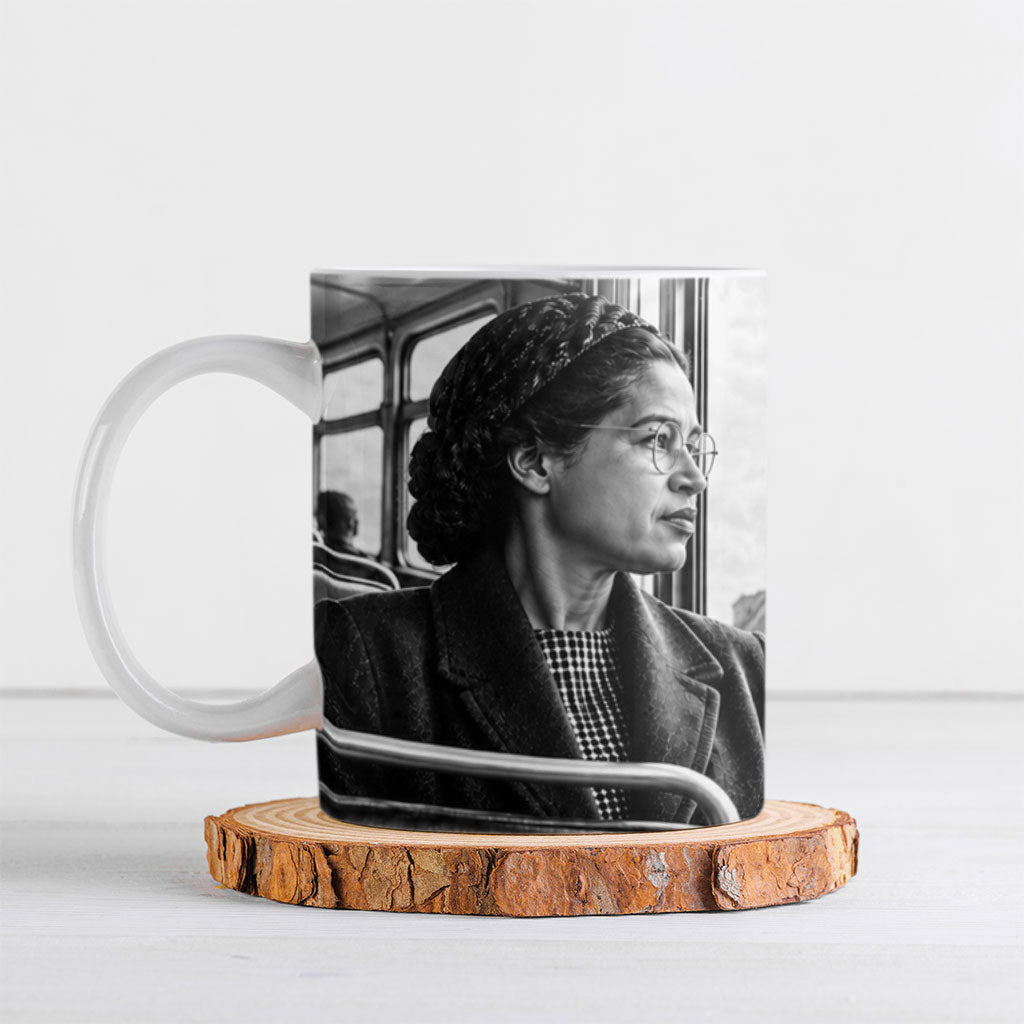 Rosa Parks Civil Rights Ceramic Mug Vintage Bus American Flag And Red Roses Tribute