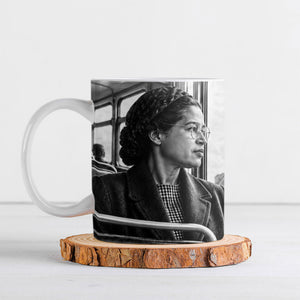 Rosa Parks Civil Rights Ceramic Mug Vintage Bus American Flag And Red Roses Tribute