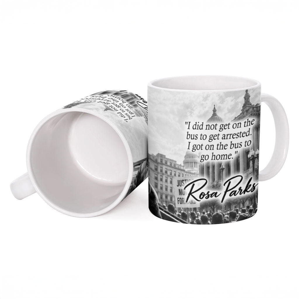 Rosa Parks Civil Rights Ceramic Mug Vintage Bus American Flag And Red Roses Tribute