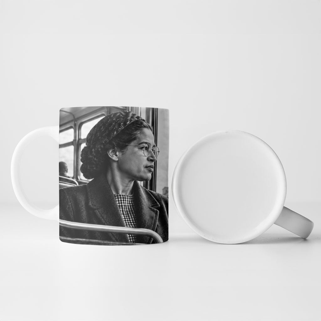 Rosa Parks Civil Rights Ceramic Mug Vintage Bus American Flag And Red Roses Tribute