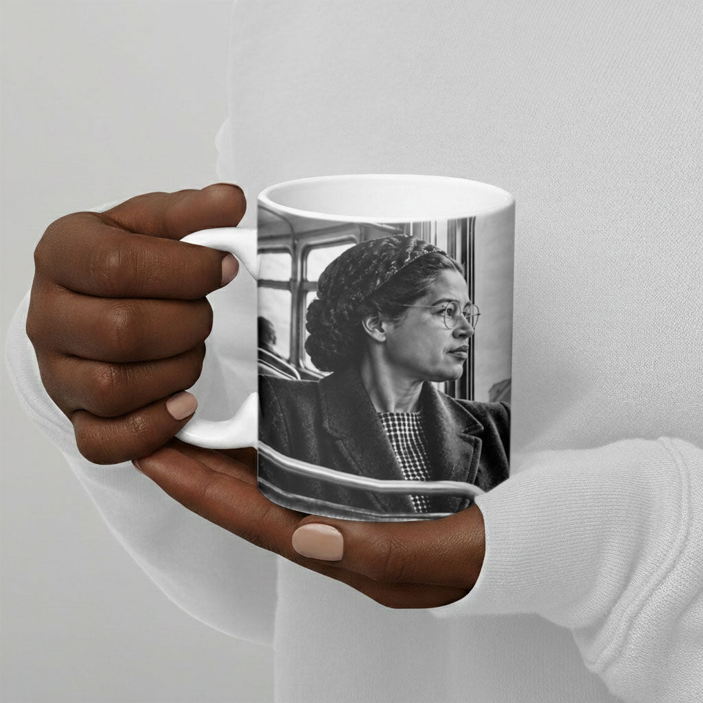 Rosa Parks Civil Rights Ceramic Mug Vintage Bus American Flag And Red Roses Tribute
