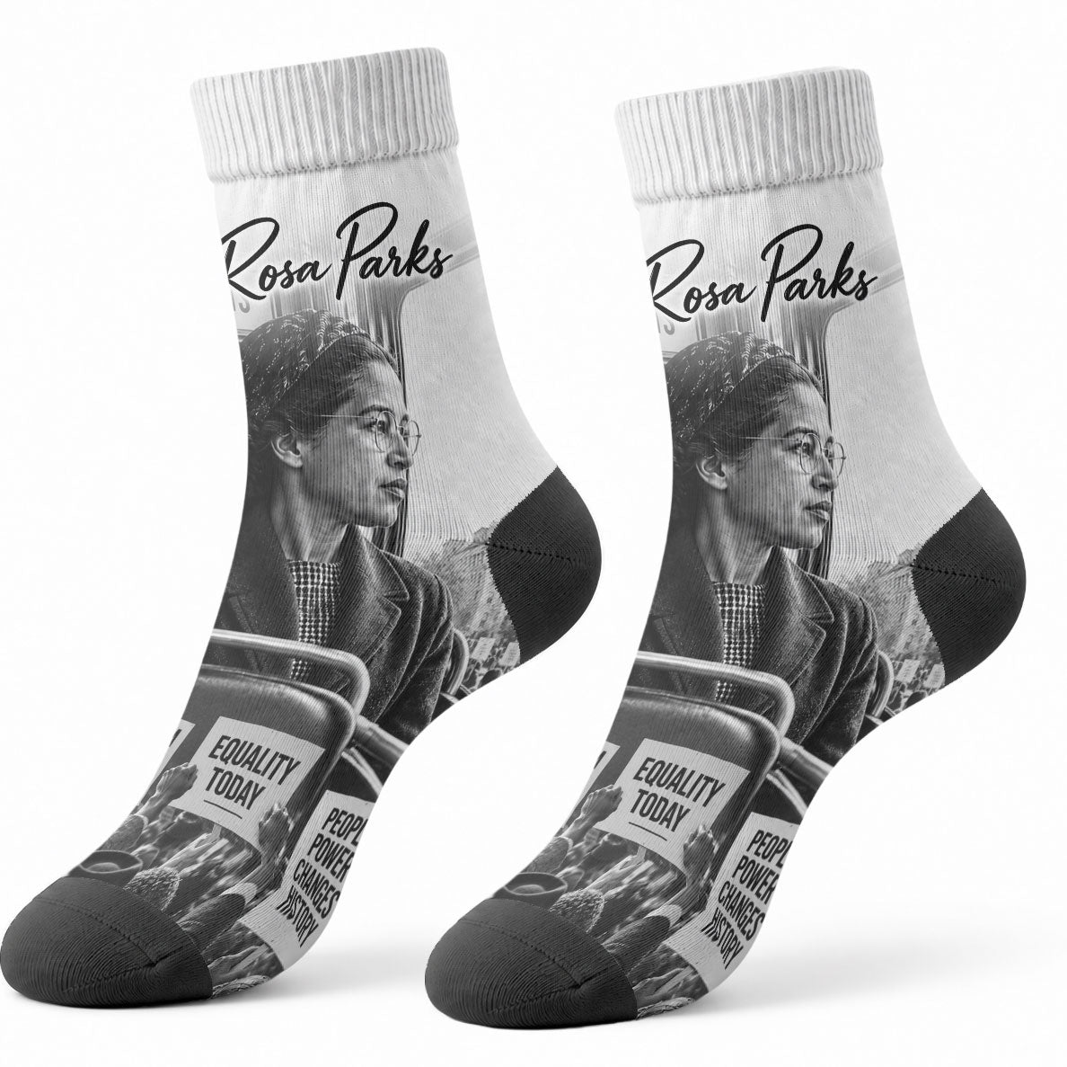 Rosa Parks Civil Rights Crew Socks Vintage Bus American Flag And Red Roses Tribute