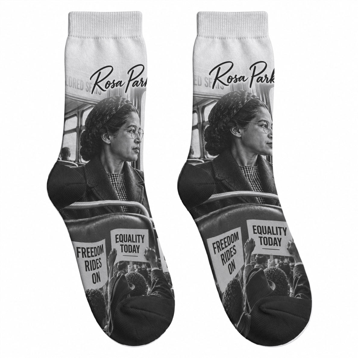Rosa Parks Civil Rights Crew Socks Vintage Bus American Flag And Red Roses Tribute