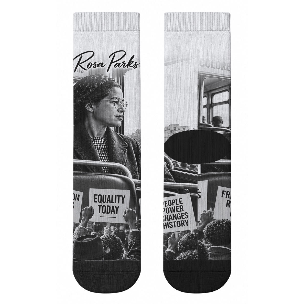 Rosa Parks Civil Rights Crew Socks Vintage Bus American Flag And Red Roses Tribute
