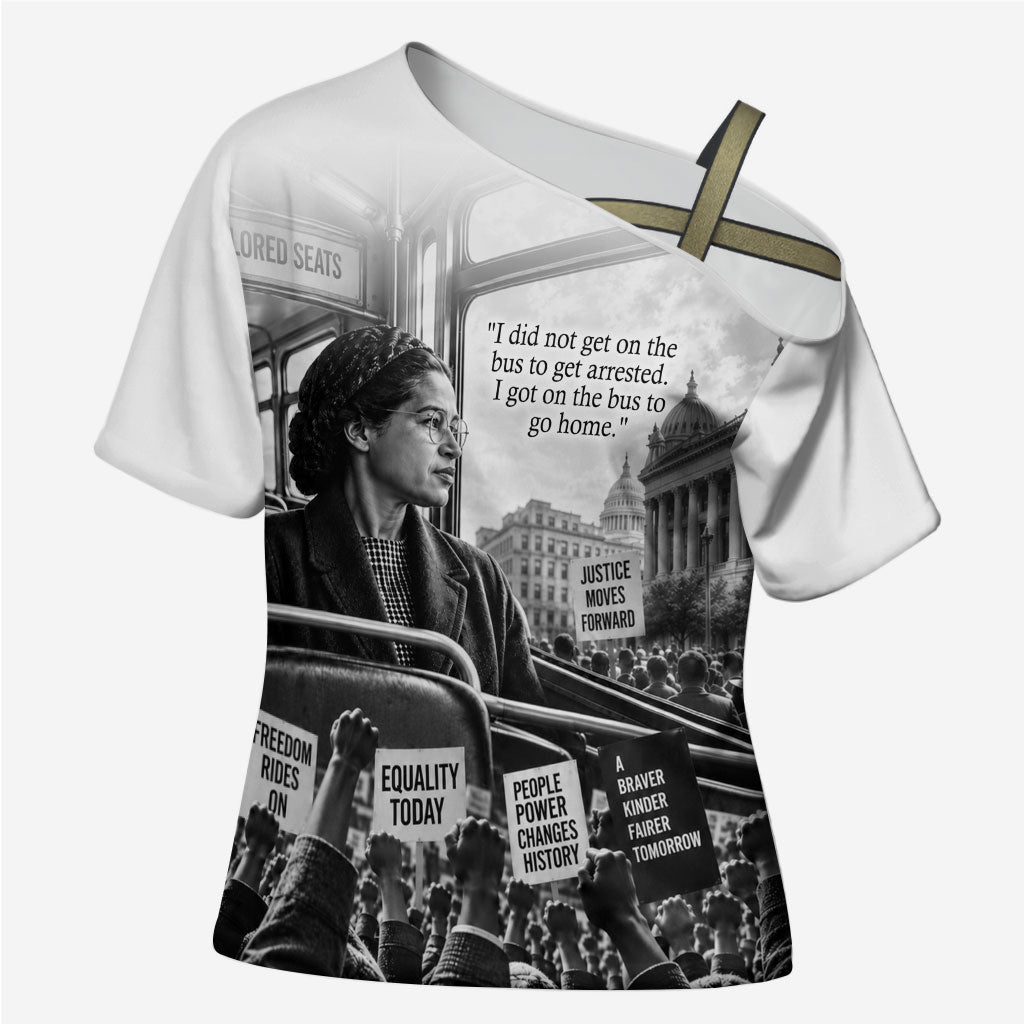 Rosa Parks Civil Rights Cross Shoulder Shirt Vintage Bus American Flag And Red Roses Tribute