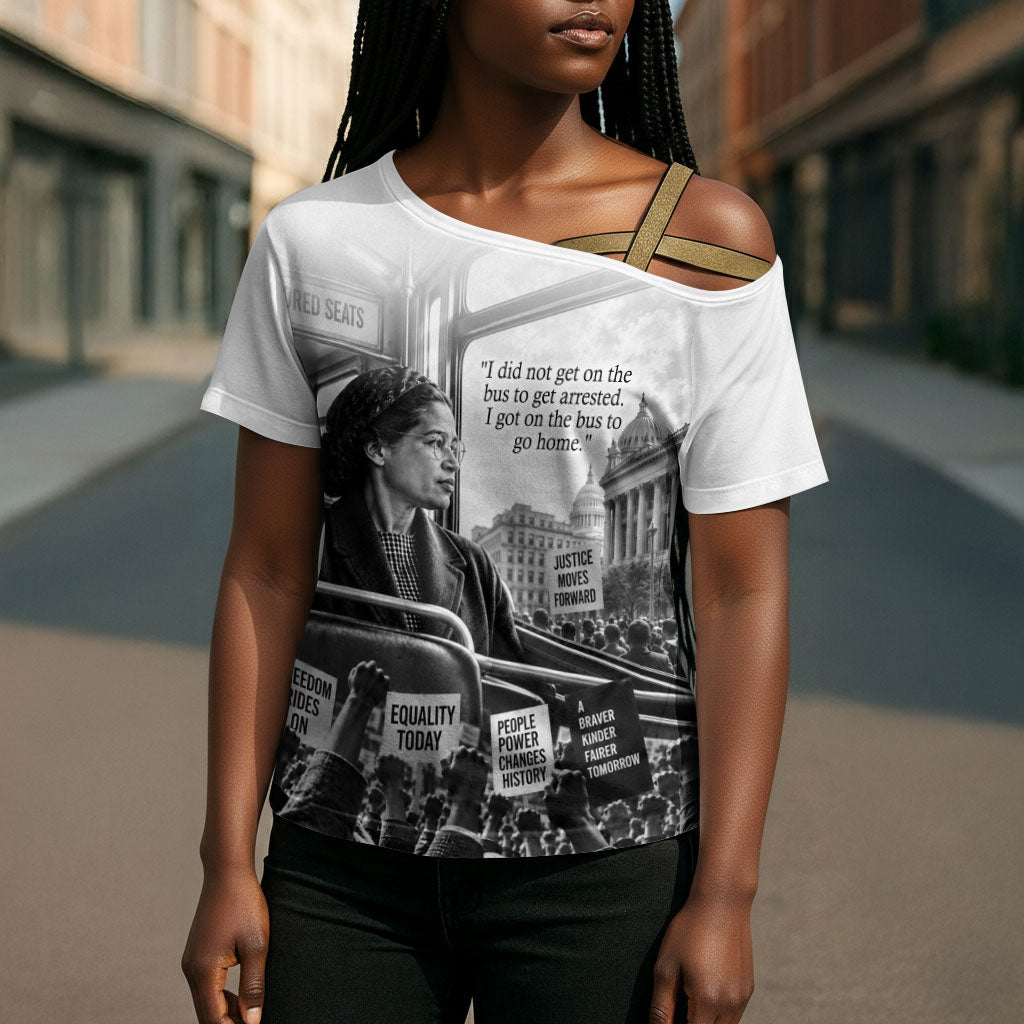 Rosa Parks Civil Rights Cross Shoulder Shirt Vintage Bus American Flag And Red Roses Tribute