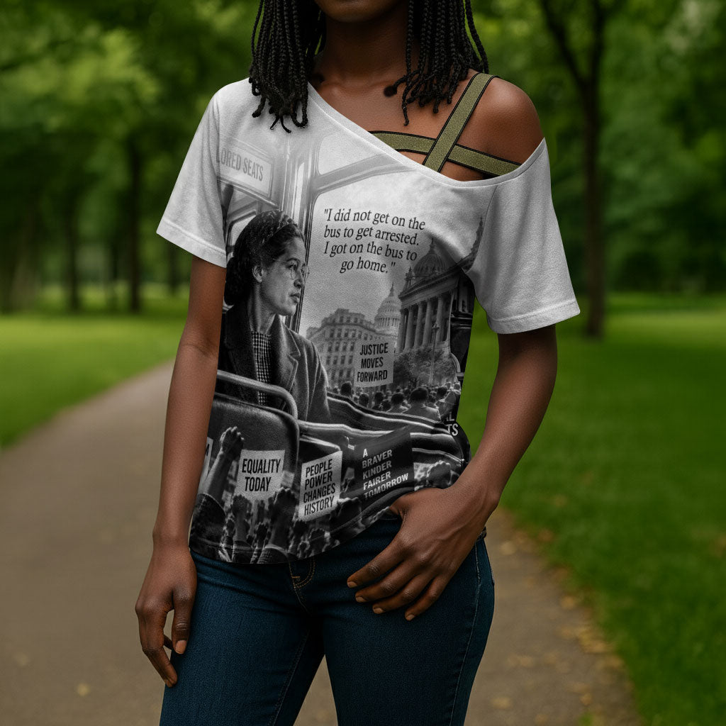Rosa Parks Civil Rights Cross Shoulder Shirt Vintage Bus American Flag And Red Roses Tribute