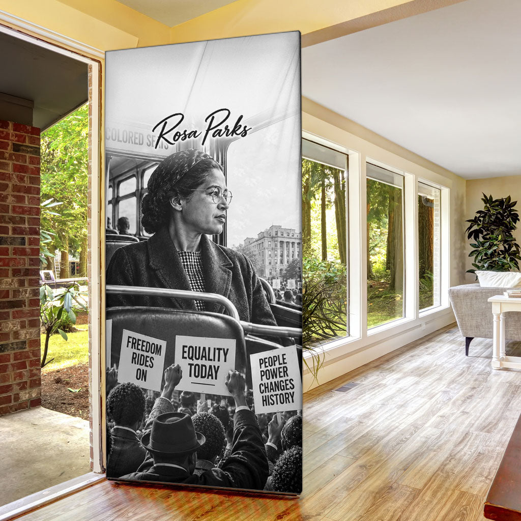 Rosa Parks Civil Rights Door Cover Vintage Bus American Flag And Red Roses Tribute