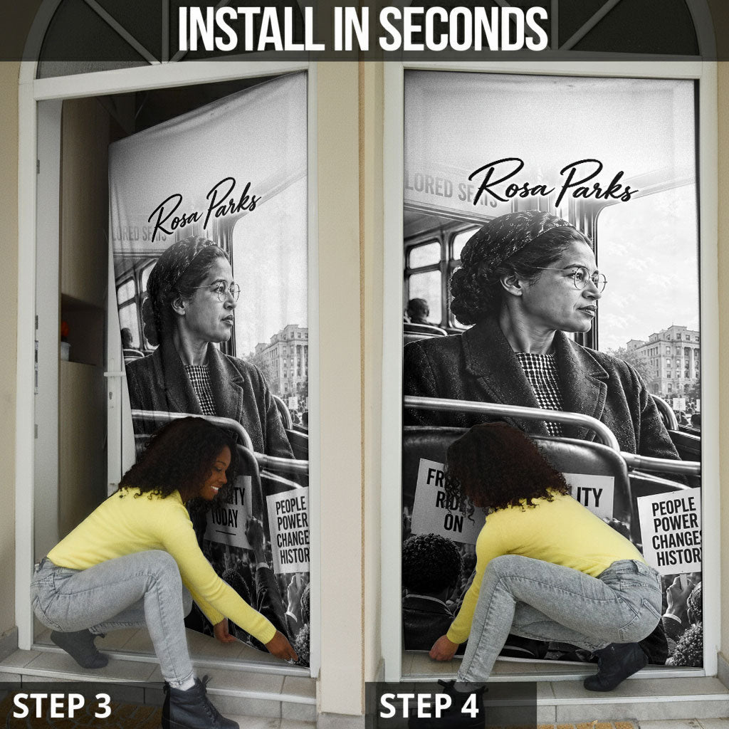 Rosa Parks Civil Rights Door Cover Vintage Bus American Flag And Red Roses Tribute