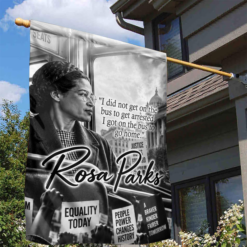 Rosa Parks Civil Rights Garden Flag Vintage Bus American Flag And Red Roses Tribute