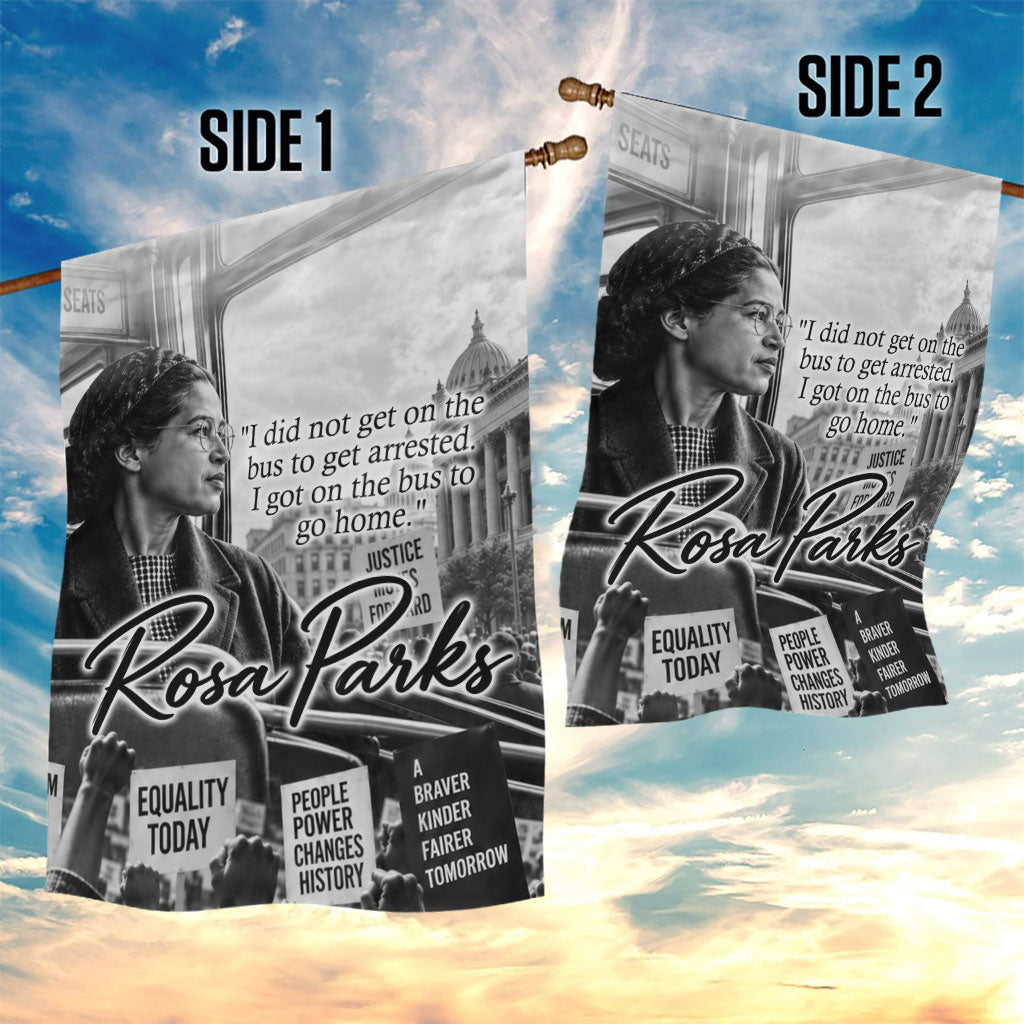 Rosa Parks Civil Rights Garden Flag Vintage Bus American Flag And Red Roses Tribute