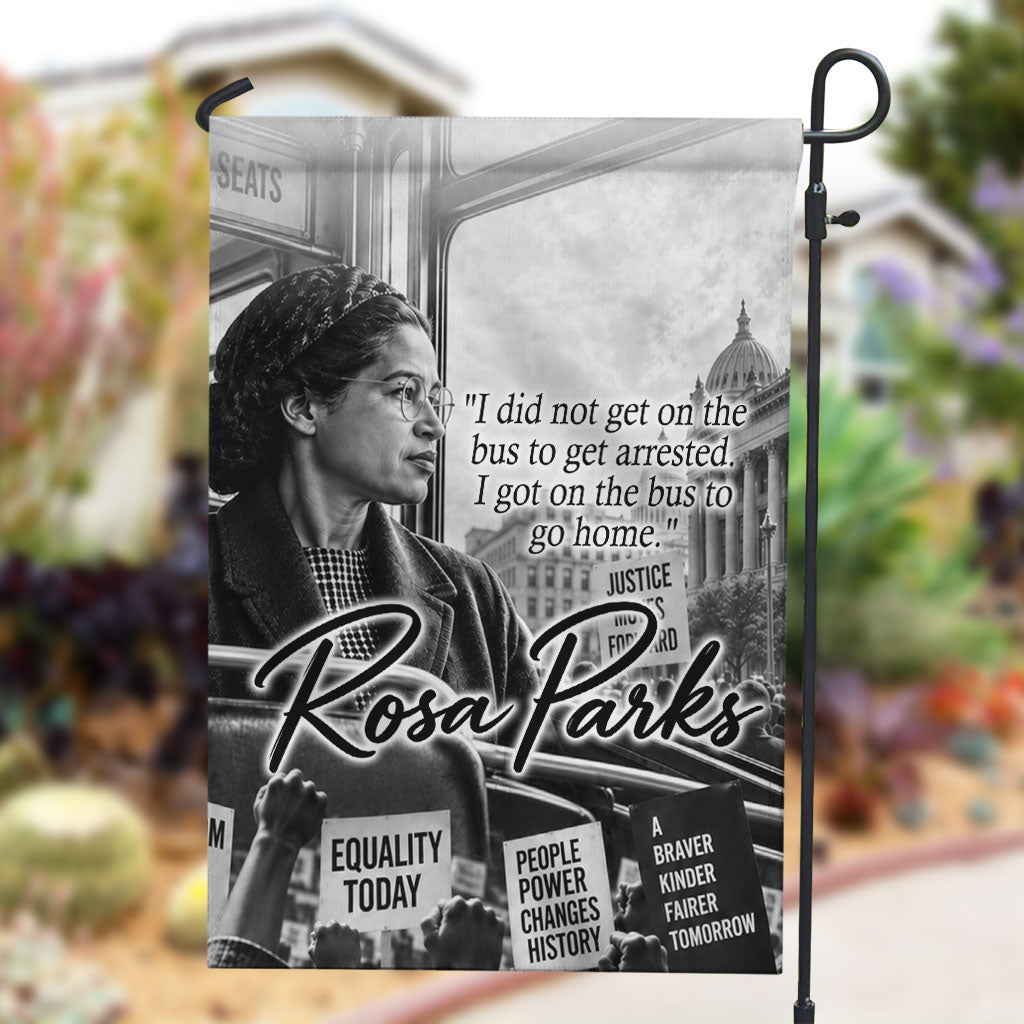 Rosa Parks Civil Rights Garden Flag Vintage Bus American Flag And Red Roses Tribute