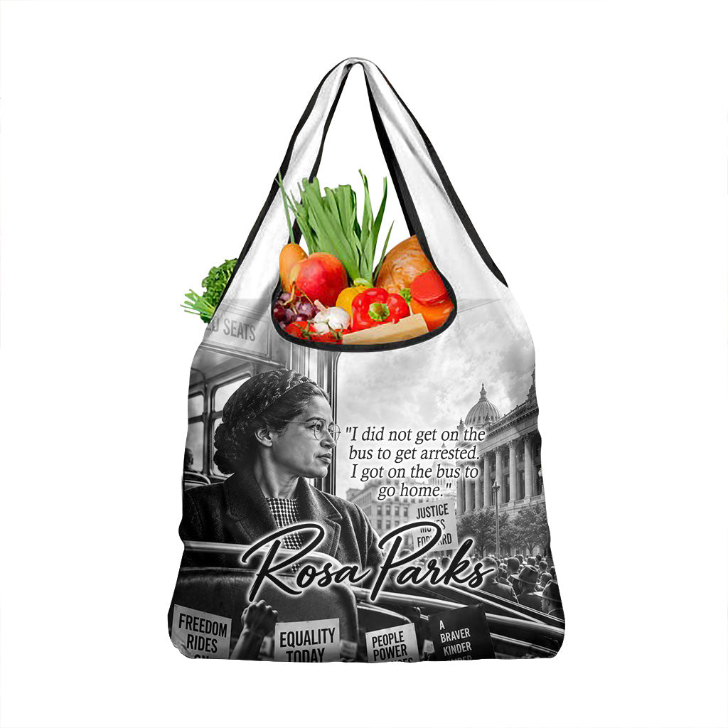 Rosa Parks Civil Rights Grocery Bag Vintage Bus American Flag And Red Roses Tribute