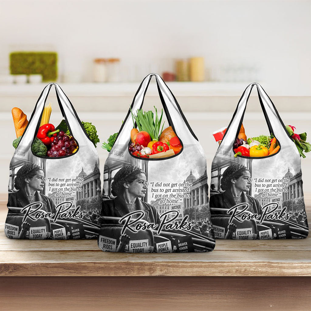 Rosa Parks Civil Rights Grocery Bag Vintage Bus American Flag And Red Roses Tribute