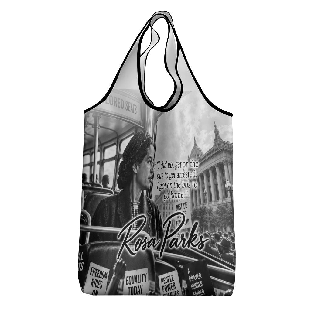 Rosa Parks Civil Rights Grocery Bag Vintage Bus American Flag And Red Roses Tribute