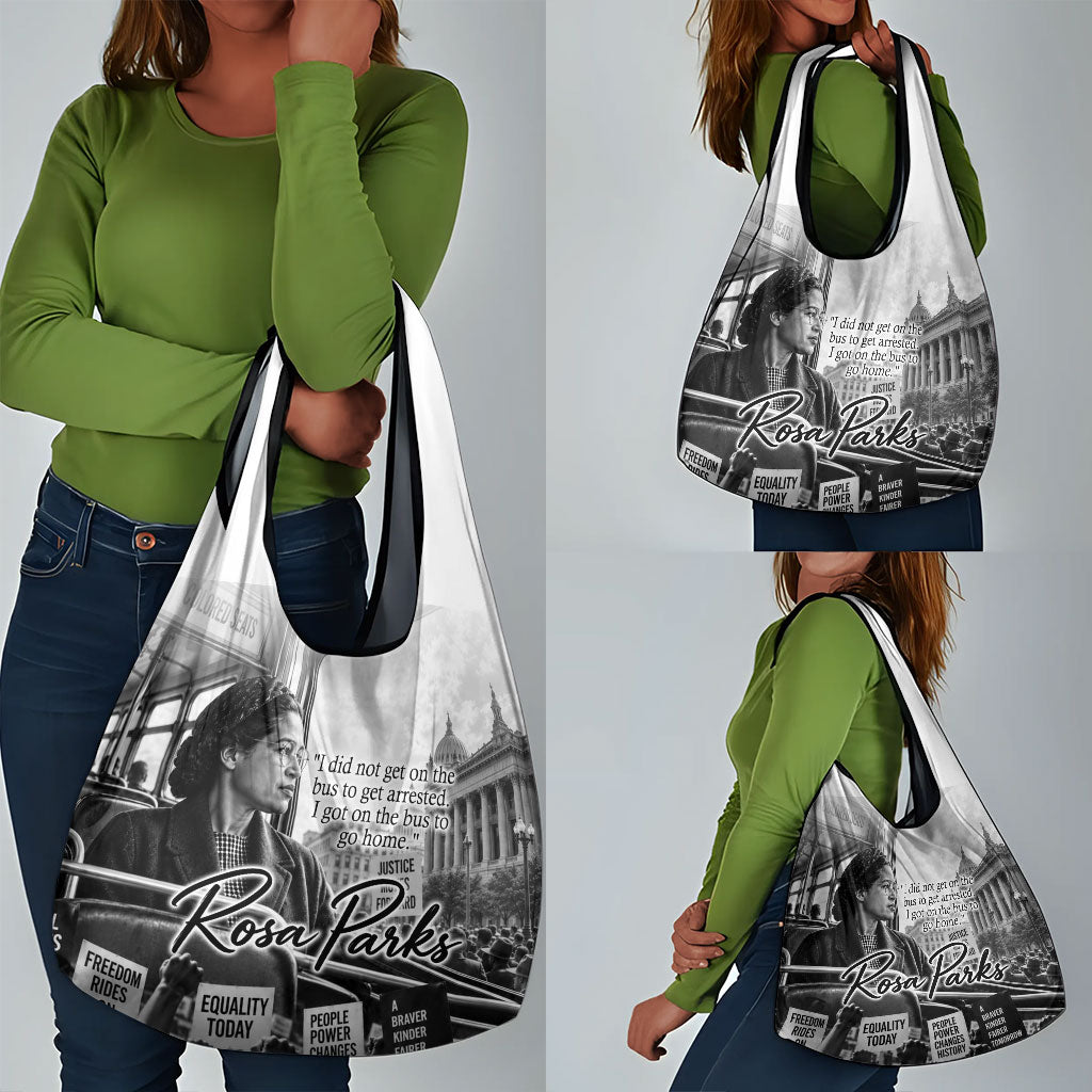 Rosa Parks Civil Rights Grocery Bag Vintage Bus American Flag And Red Roses Tribute