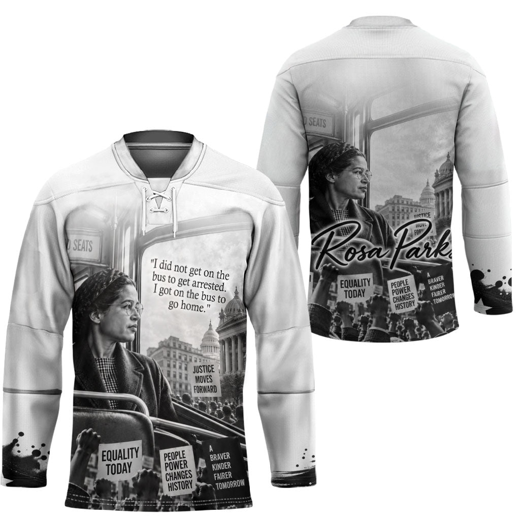 Rosa Parks Civil Rights Hockey Jersey Vintage Bus American Flag And Red Roses Tribute