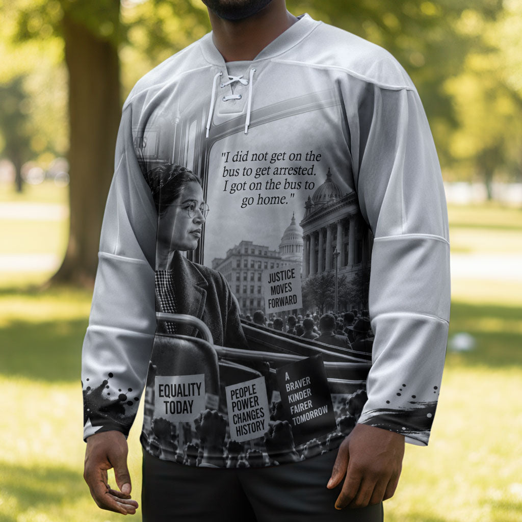 Rosa Parks Civil Rights Hockey Jersey Vintage Bus American Flag And Red Roses Tribute
