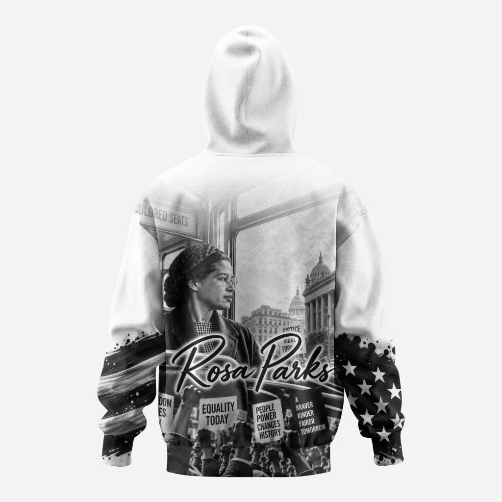 Rosa Parks Civil Rights Hoodie Vintage Bus American Flag And Red Roses Tribute