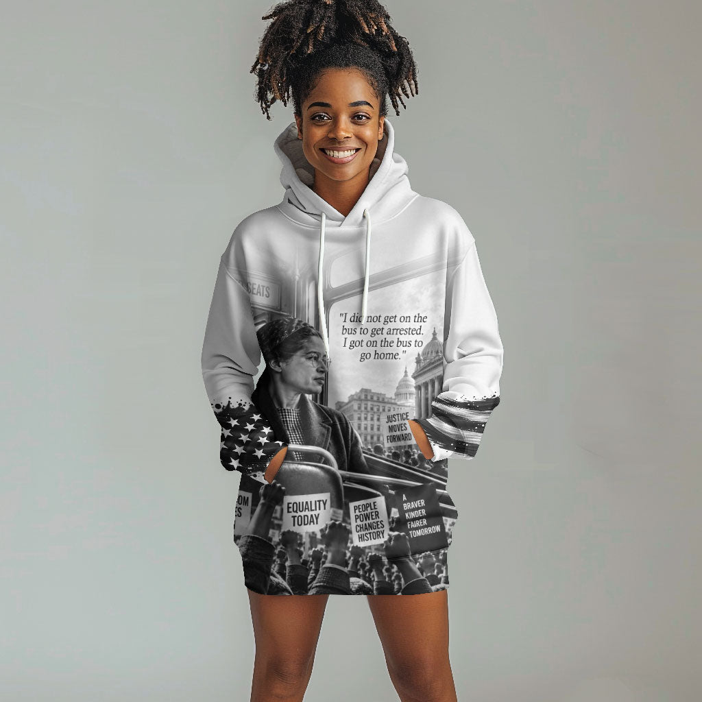 Rosa Parks Civil Rights Hoodie Dress Vintage Bus American Flag And Red Roses Tribute