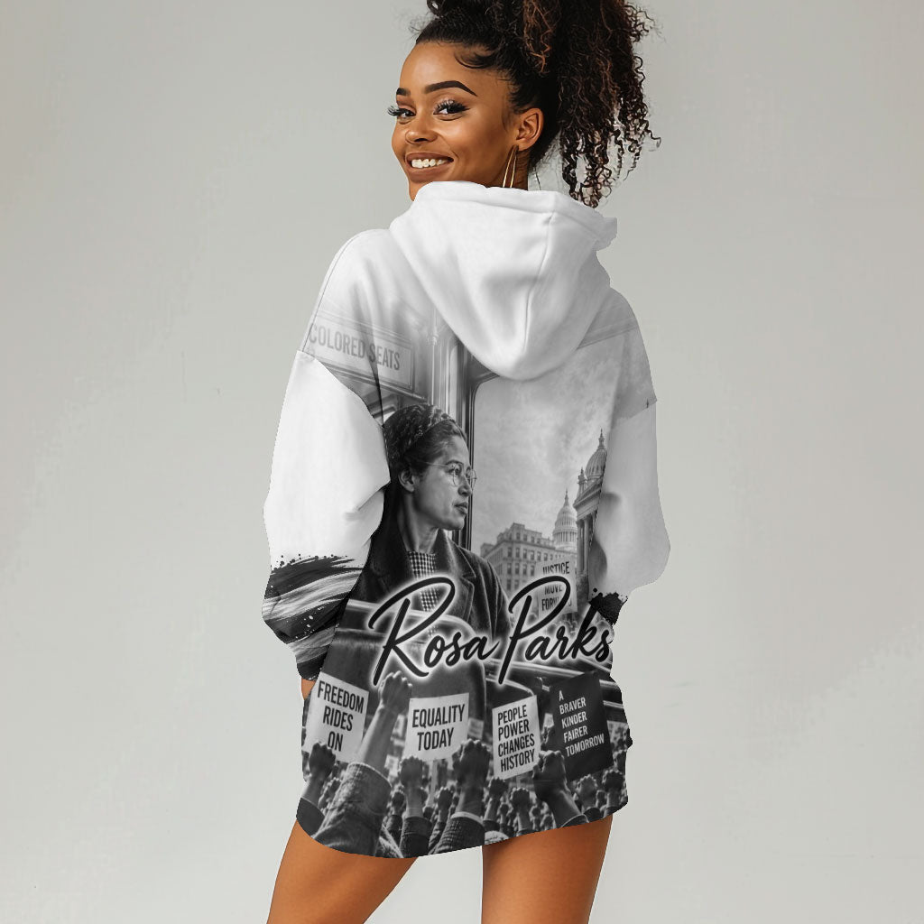 Rosa Parks Civil Rights Hoodie Dress Vintage Bus American Flag And Red Roses Tribute
