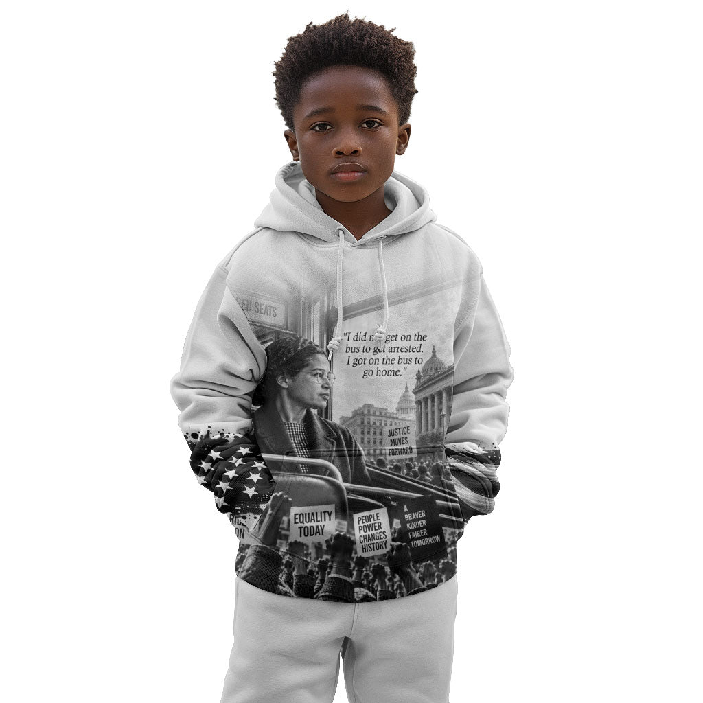 Rosa Parks Civil Rights Kid Hoodie Vintage Bus American Flag And Red Roses Tribute