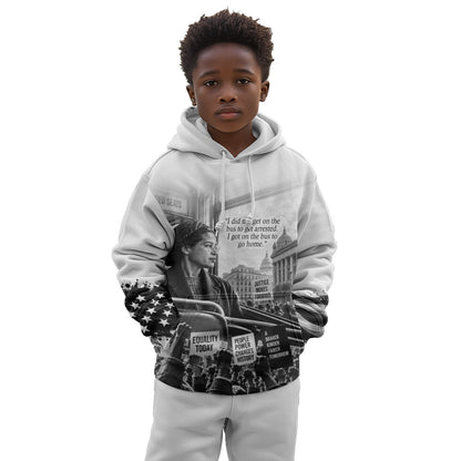 Rosa Parks Civil Rights Kid Hoodie Vintage Bus American Flag And Red Roses Tribute