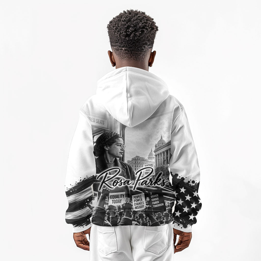 Rosa Parks Civil Rights Kid Hoodie Vintage Bus American Flag And Red Roses Tribute