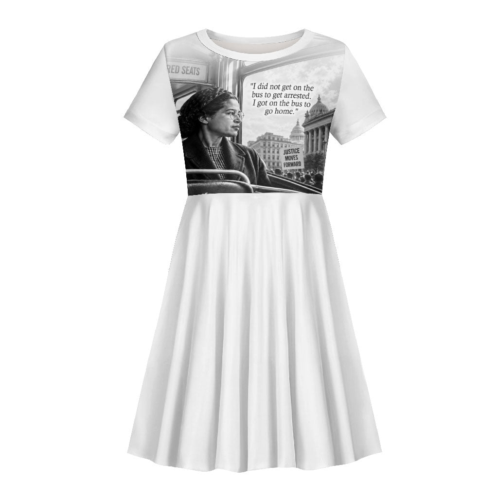 Rosa Parks Civil Rights Kid Short Sleeve Dress Vintage Bus American Flag And Red Roses Tribute