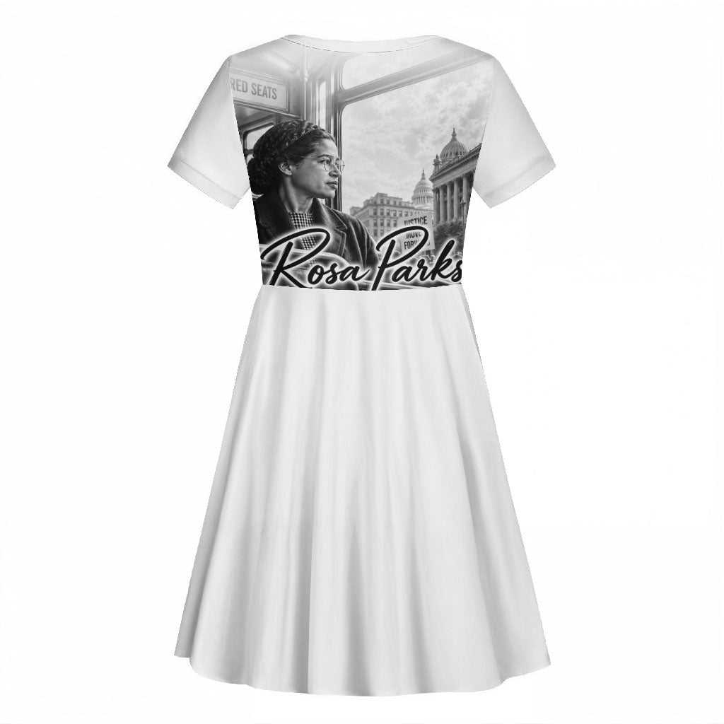 Rosa Parks Civil Rights Kid Short Sleeve Dress Vintage Bus American Flag And Red Roses Tribute