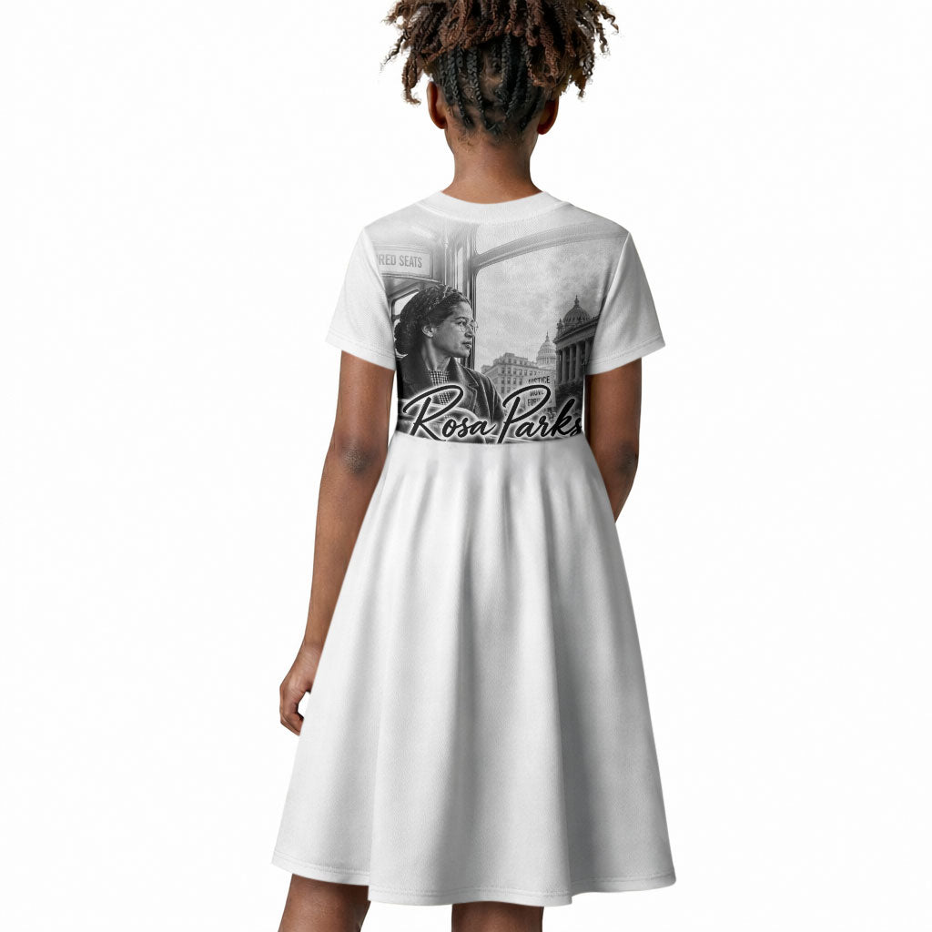 Rosa Parks Civil Rights Kid Short Sleeve Dress Vintage Bus American Flag And Red Roses Tribute